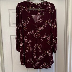 Beacon Burgundy Top with Pink Floral Design
